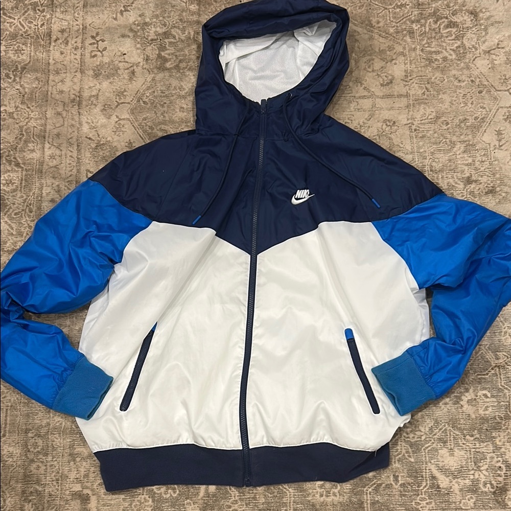 Nike Navy and White Hooded windbreaker jacket
